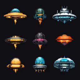 various kinds of alien spaceships in a space station setting