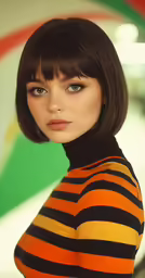 this is a close up photo of a woman wearing short hair