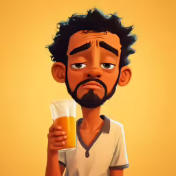 cartoon of a man holding a glass of beer with a surprised look on his face