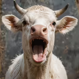 there is a cow with his mouth open