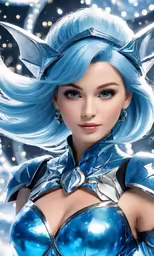 a woman with blue hair and a dress