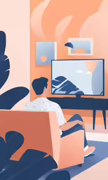 the person is sitting on the couch watching television