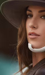 the woman is wearing a gray hat and headphones