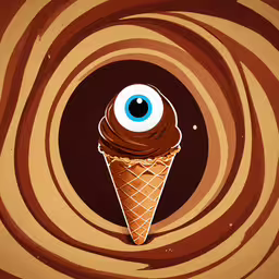 an ice cream cone is shown with a creepy eye,an ice cream cone with an evil eye is seen in the center