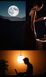 a woman in a black dress and a laptop