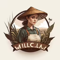 a woman wearing an asian hat and apron is holding a sign that says williams