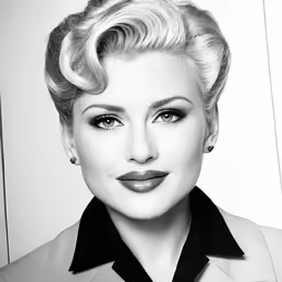 a black and white photo of a woman wearing black shirt