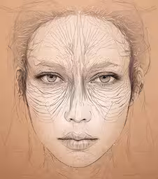 a woman with an abstract line work on her face,a woman