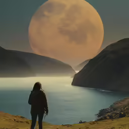 the person is standing on the side of the hill looking at the water