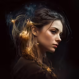 the portrait of a young woman in smoke