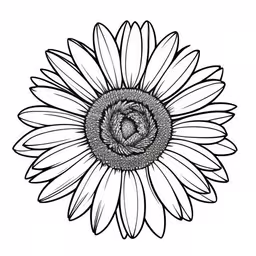 a sunflower drawn in black and white,a big sunflower on a white background