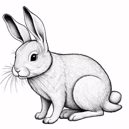 a drawing of a rabbit sitting up against the white background