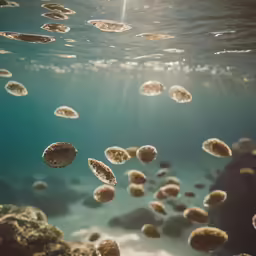 a number of small sea slugs swimming near one another
