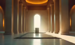 a hallway with pillars and floor made of light