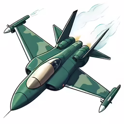 a green jet is flying through the air