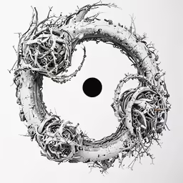 an art work with various branches and a circle in the middle