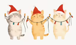 three cats with funny hats and christmas string