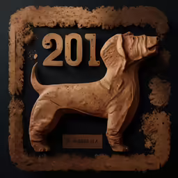 a wooden plaque with a dog in the middle of it