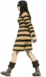 a drawing of a girl with black and white striped outfit