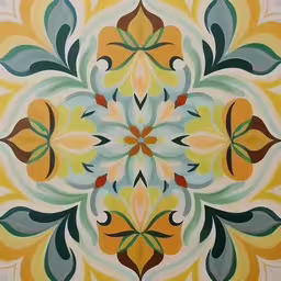 a picture of a painting on paper in different colors,an abstract painting of a sunflower and some leaves
