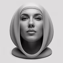 a woman with a white headgear looking to the side