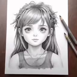 a drawing of a girl with large eyes