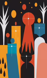 an abstract painting with a bunch of items