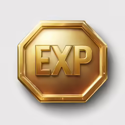 a golden exp sign with a light grey background