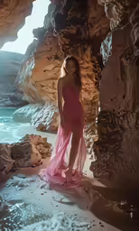 a woman standing on rocks near the ocean