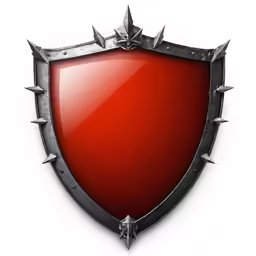 a red metal shield with spiked steel rivets