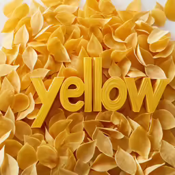 the word yellow is spelled in a pile of yellow food