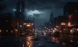 a dark city street filled with traffic and street lights
