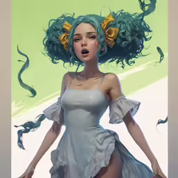 an animated picture of a woman with a very green hair