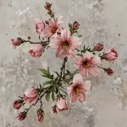 small pink flowers sitting on top of a table