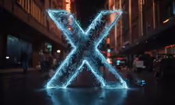a blue x symbol surrounded by snowflakes on the ground