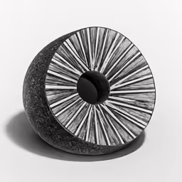 a circular object in black and white, with stripes in it