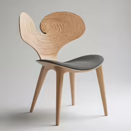 a wooden chair with grey seat cushion