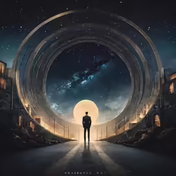 a person is standing in a surreal tunnel