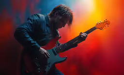 the young man is playing his guitar on the stage