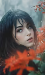 a close up of a person holding flowers
