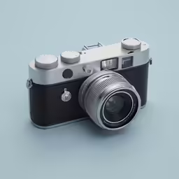 an old fashioned camera sits on a blue background