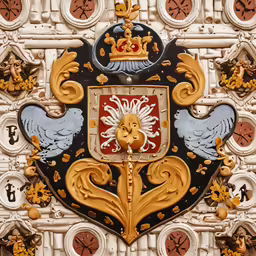 a close up view of a decorative coat of arms