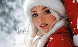 a beautiful woman wearing a santa hat and scarf