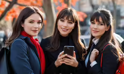 three women who are looking at their cell phones
