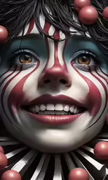 the clown has balls around his face