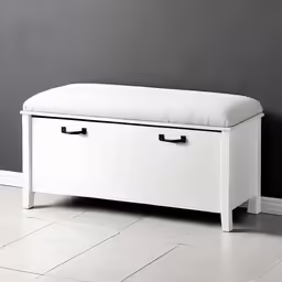 an image of a white bench with two drawers