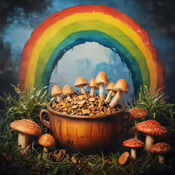 a pot with lots of mushrooms is shown