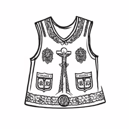a drawing of a vest with crosses and feathers on it