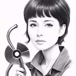 a woman holding an unusual, small object in her hand