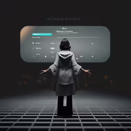 a woman dressed as an old person is standing in front of a screen